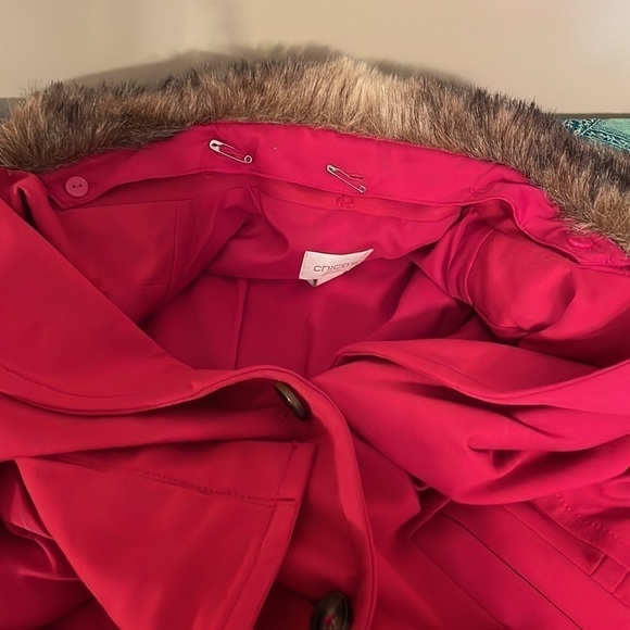 Chicos women’s large 12 coat jacket peacoat red faux fur collar stretch winter - Picture 4 of 9